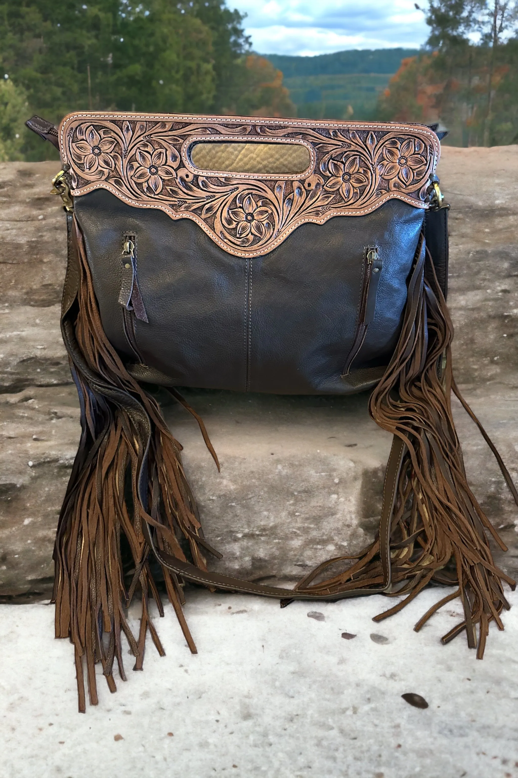 Brown   White Cowhide - Conceal Carry Handbag