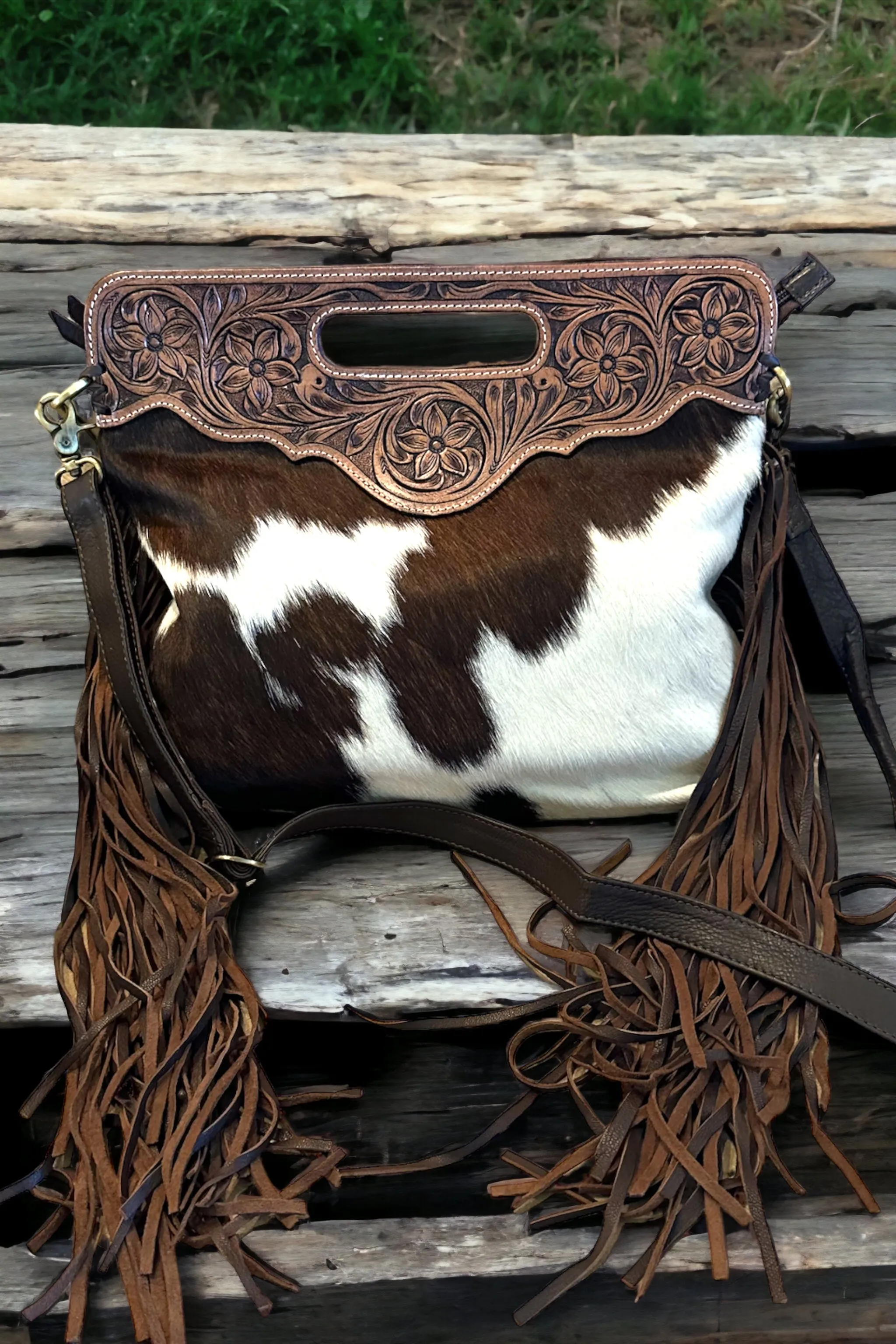 Brown   White Cowhide - Conceal Carry Handbag