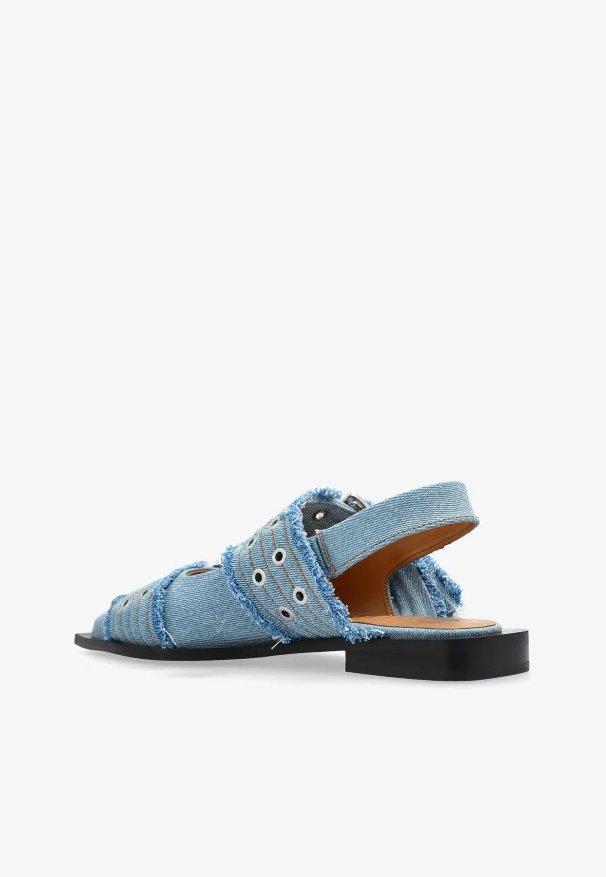 Buckled Pointed-Toe Denim Flats