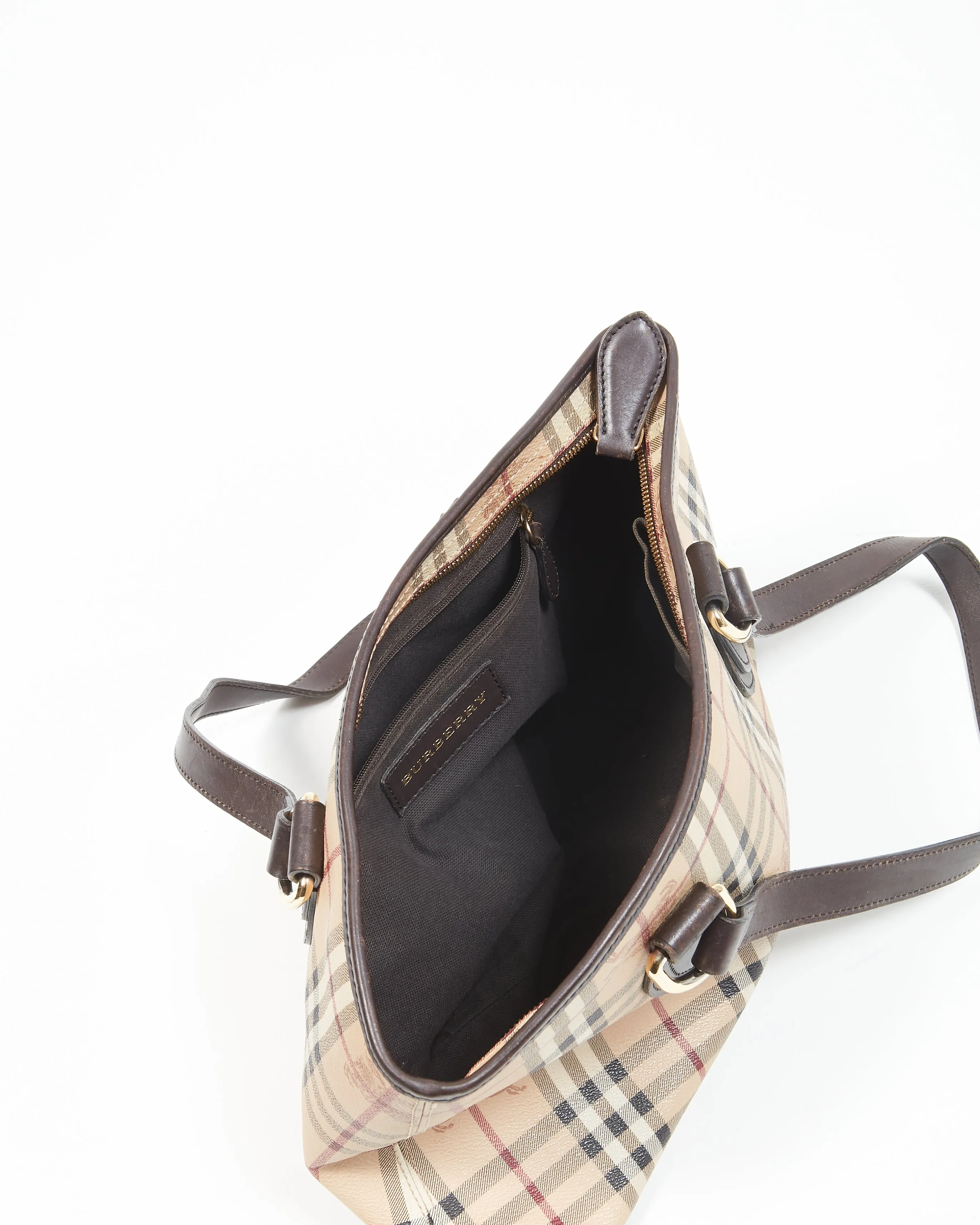 Burberry Beige Nova Check Coated Canvas Zip Tote Bag