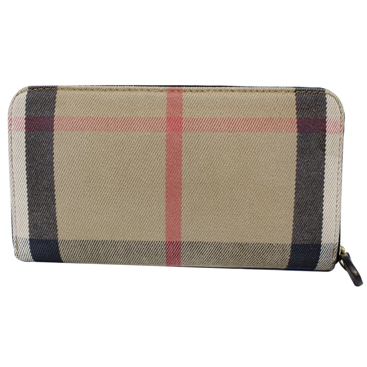 BURBERRY Elmore House Check Calfskin Zip Around Wallet Black