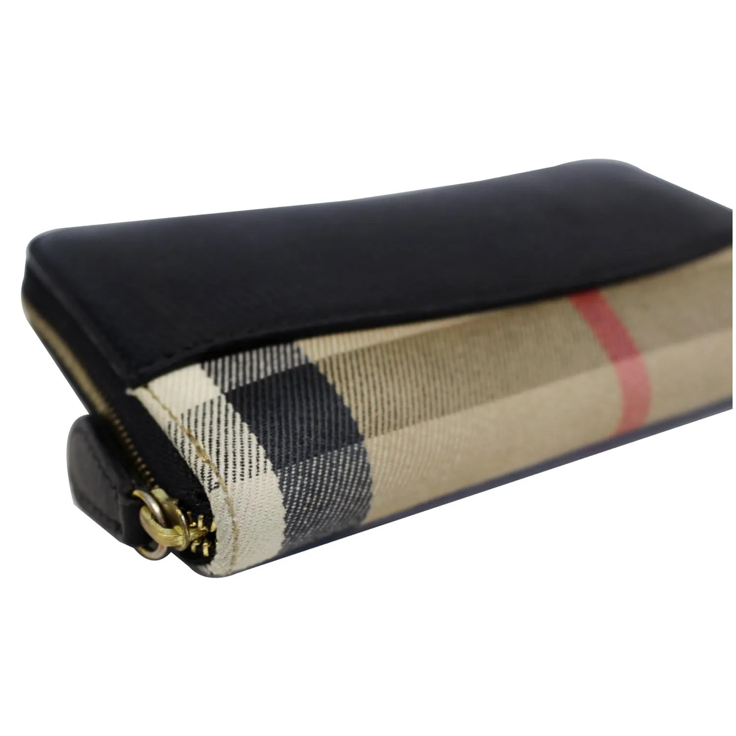 BURBERRY Elmore House Check Calfskin Zip Around Wallet Black