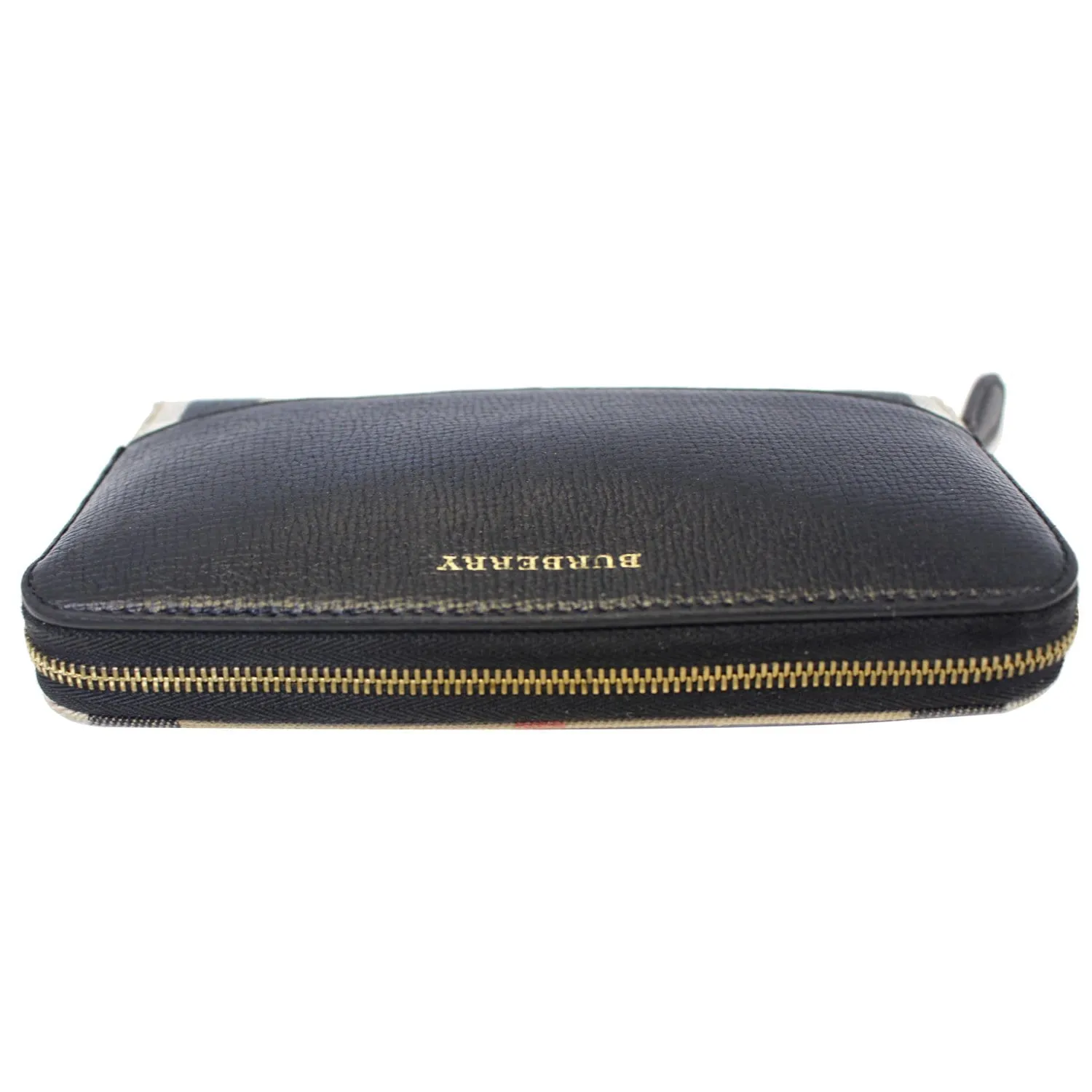 BURBERRY Elmore House Check Calfskin Zip Around Wallet Black
