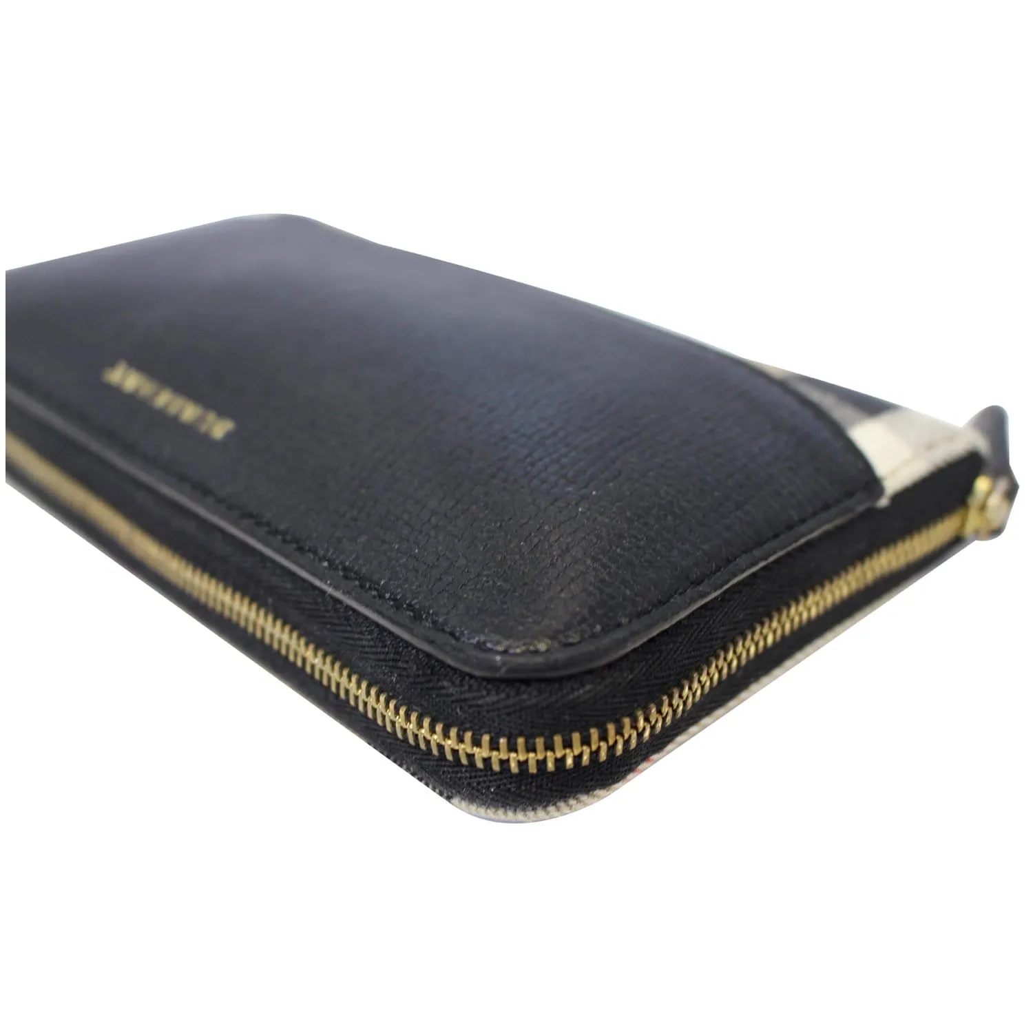 BURBERRY Elmore House Check Calfskin Zip Around Wallet Black