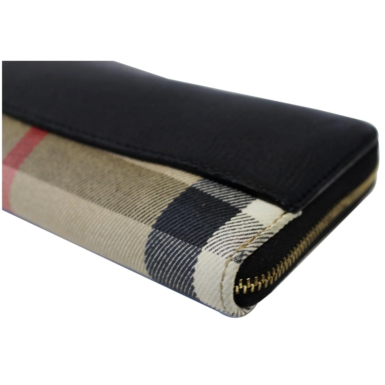 BURBERRY Elmore House Check Calfskin Zip Around Wallet Black