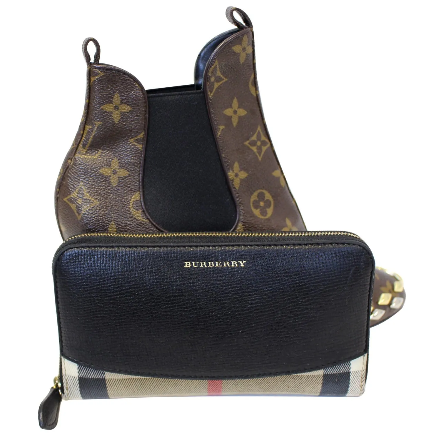 BURBERRY Elmore House Check Calfskin Zip Around Wallet Black