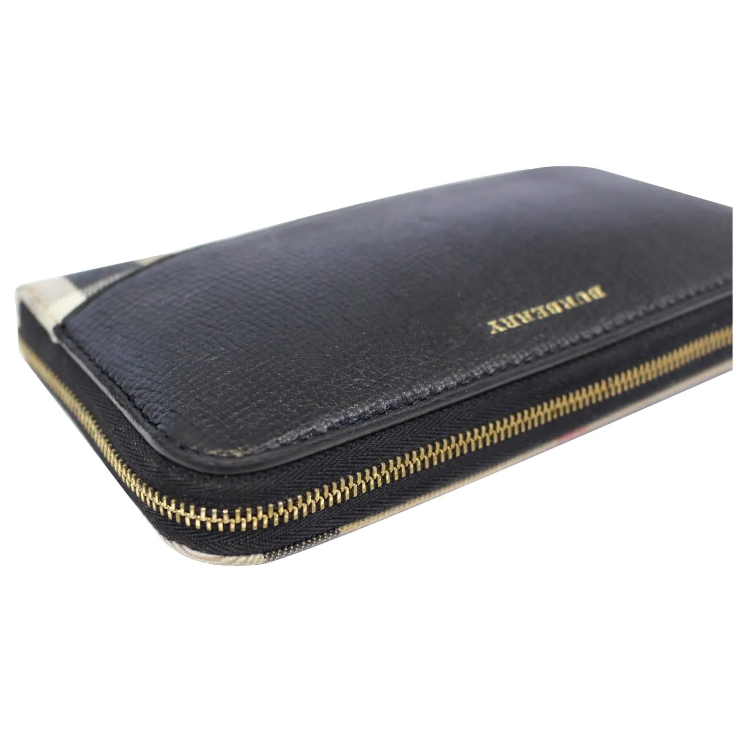 BURBERRY Elmore House Check Calfskin Zip Around Wallet Black
