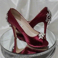 Burgundy Bridal Shoes with Sparkling Crystal Front and Heel Design