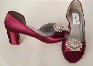 Burgundy Wedding Shoes with Crystal Oval Design