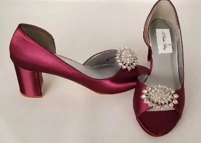 Burgundy Wedding Shoes with Crystal Oval Design