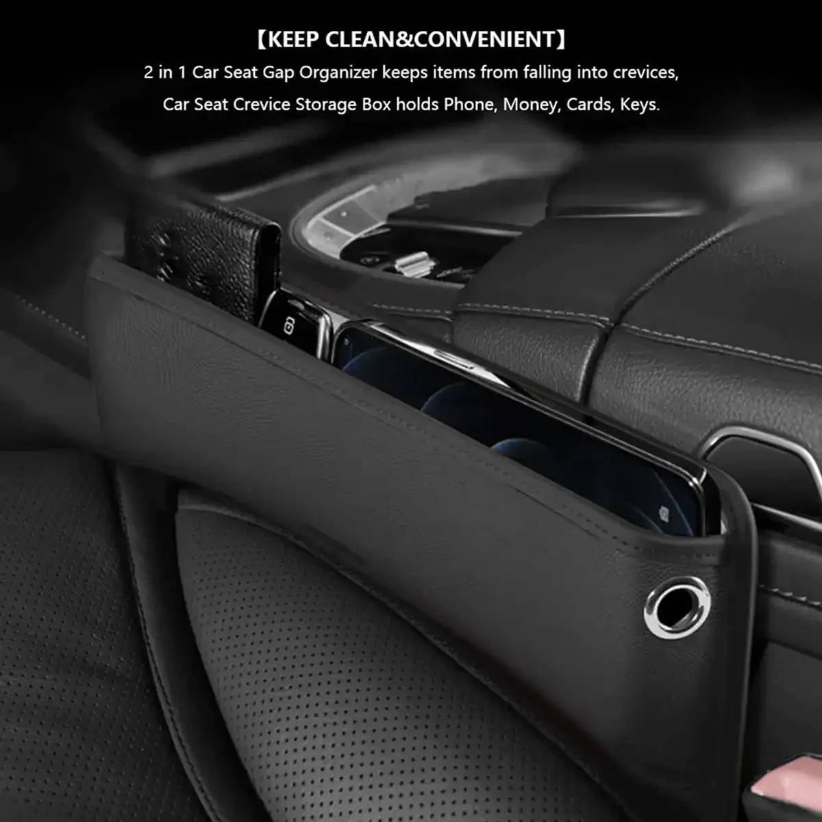 Car Seat Gap Filler Organizer, Custom-Fit For Car, Multifunctional PU Leather Console Side Pocket Organizer for Cellphones, Cards, Wallets, Keys WANS226