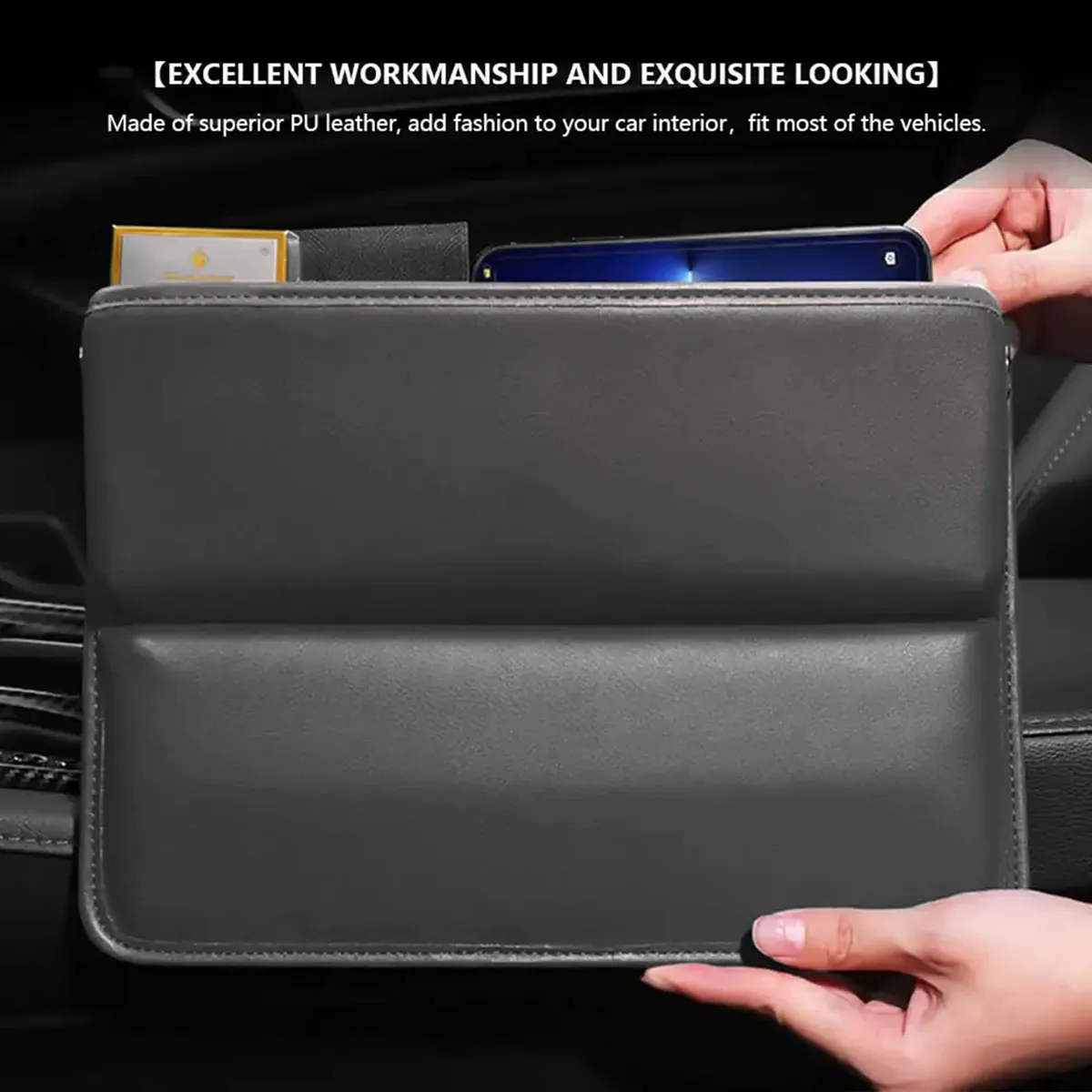 Car Seat Gap Filler Organizer, Custom-Fit For Car, Multifunctional PU Leather Console Side Pocket Organizer for Cellphones, Cards, Wallets, Keys WANS226