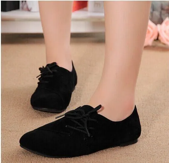 Casual Women Shoes Women  Leather lace-Up Flat Shoes
