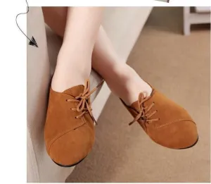 Casual Women Shoes Women  Leather lace-Up Flat Shoes
