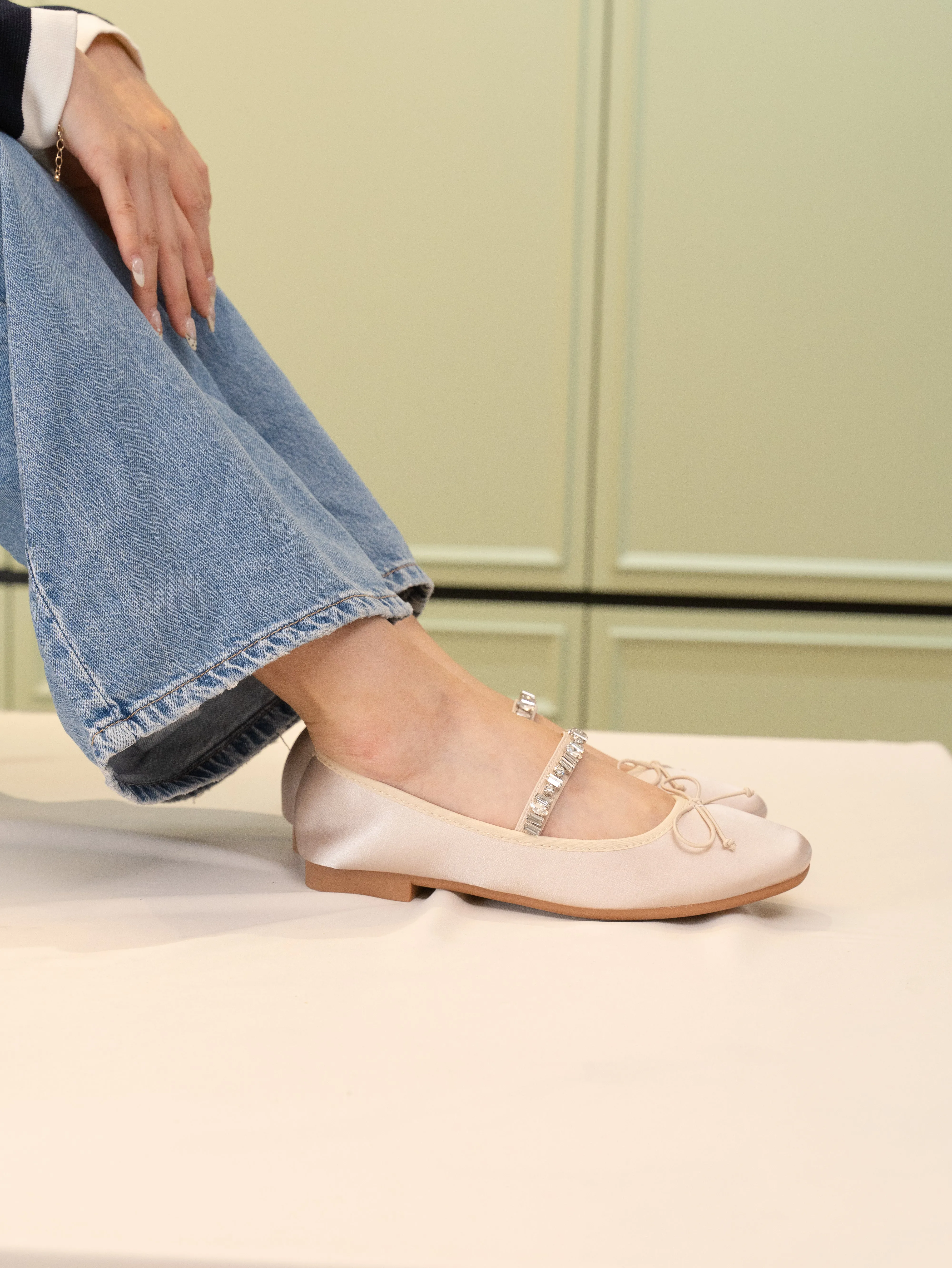 Celeste Crystal-Strap Ballerina & Flats (Nude)