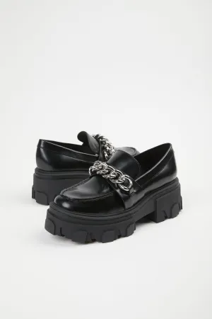 CHAIN-EMBELLISHED LEATHER LOAFERS