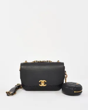 Chanel Black Calfskin Leather Multi Pouching Flap Bag With Coin Purse