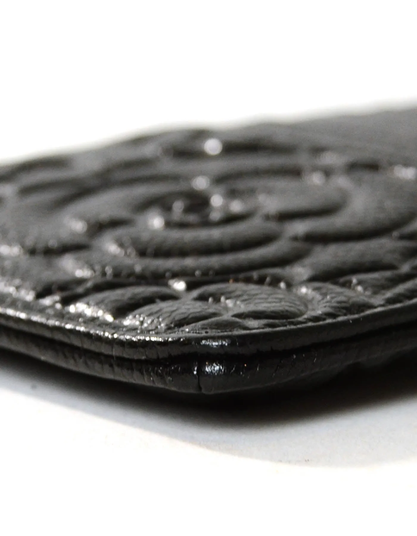 Chanel Black Caviar Camellia Embossed Classic Flat Wallet iPhone Pouch