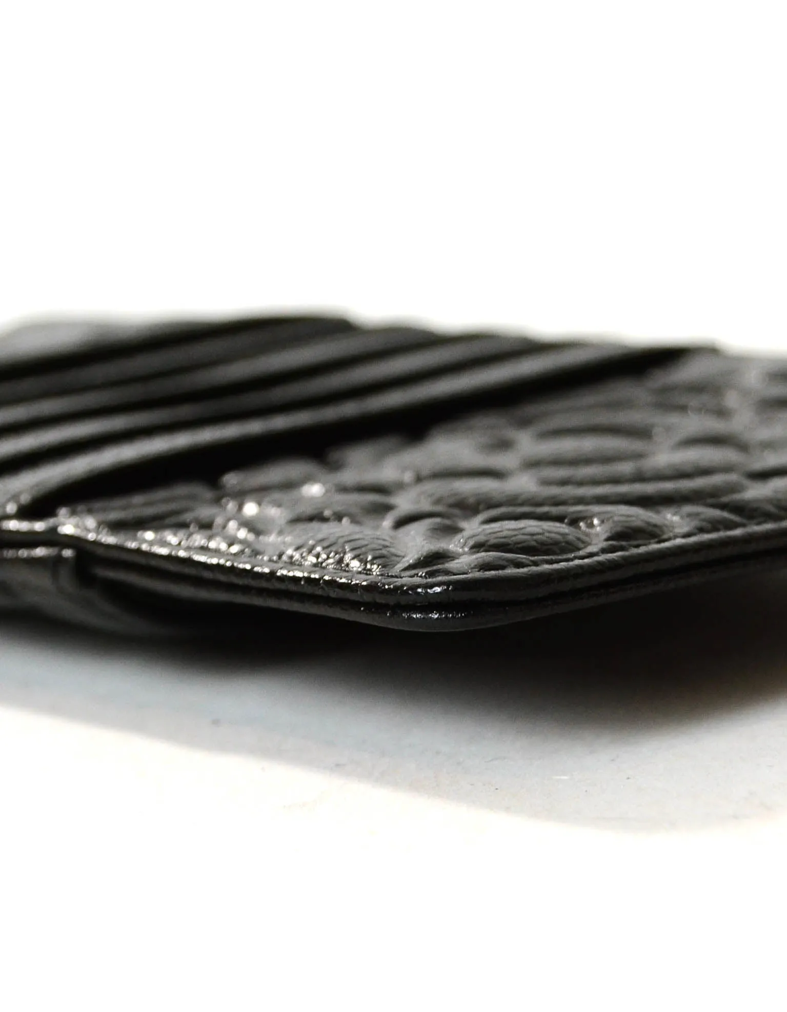 Chanel Black Caviar Camellia Embossed Classic Flat Wallet iPhone Pouch