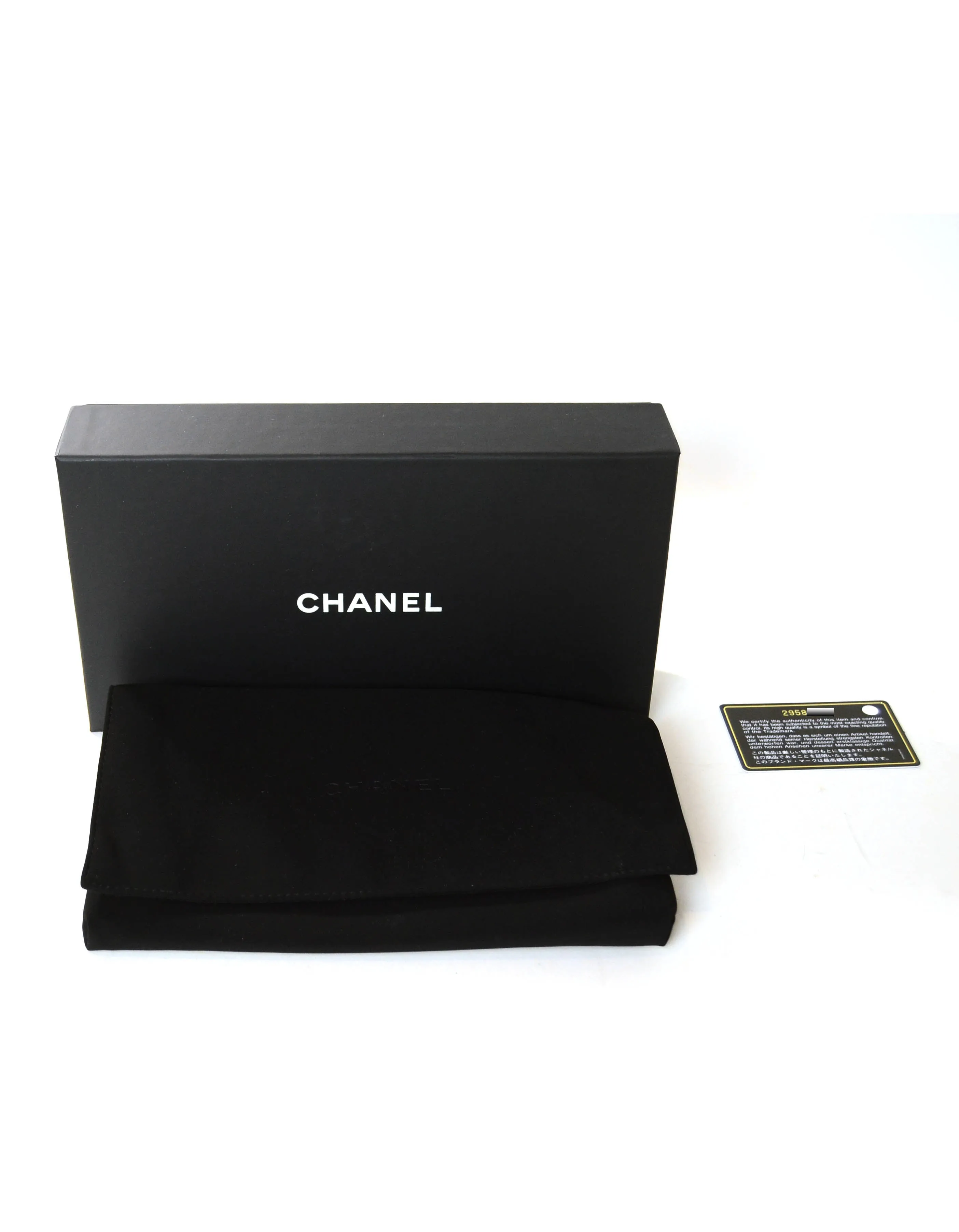 Chanel Black Caviar Camellia Embossed Classic Flat Wallet iPhone Pouch