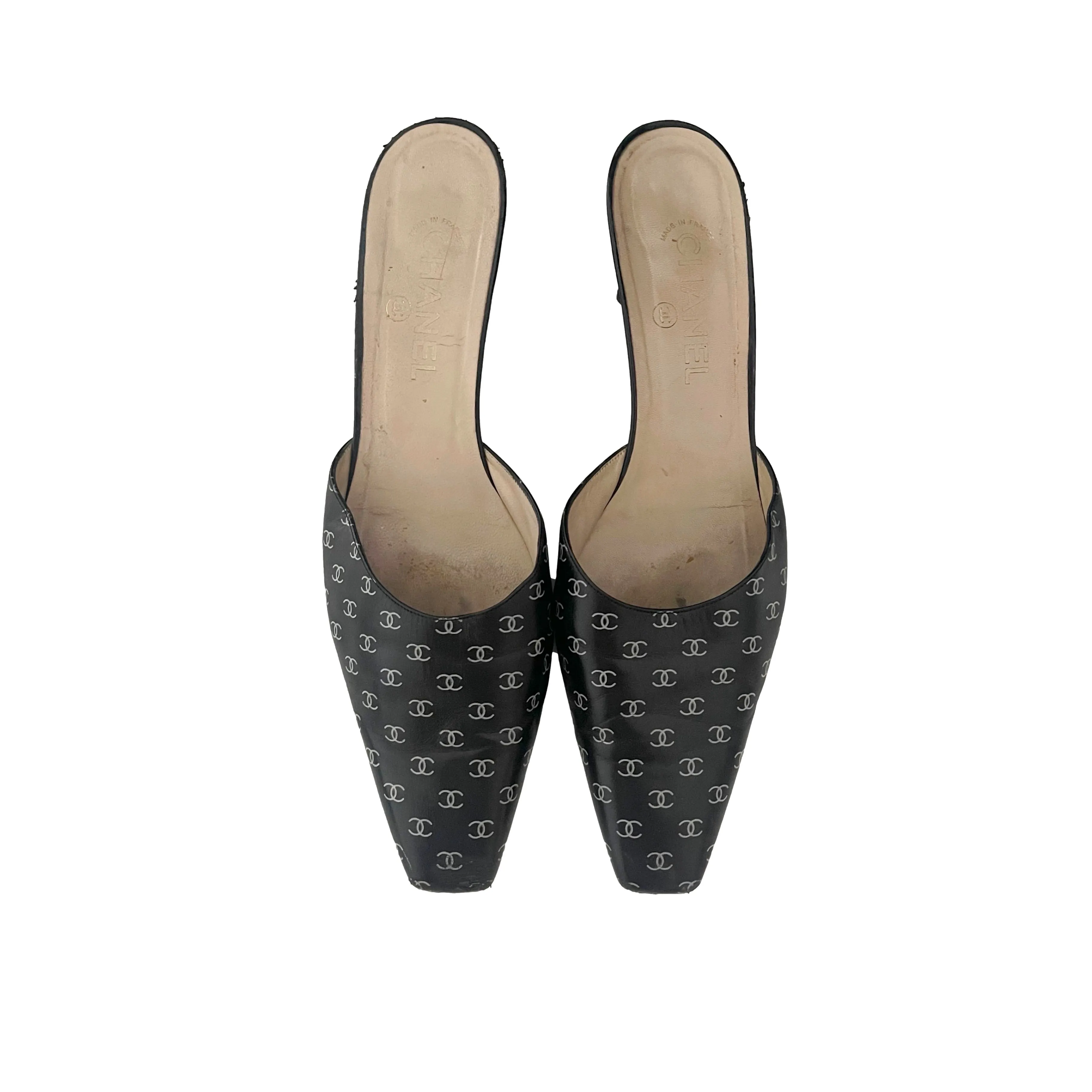 Chanel Black Logo Kitten Heels