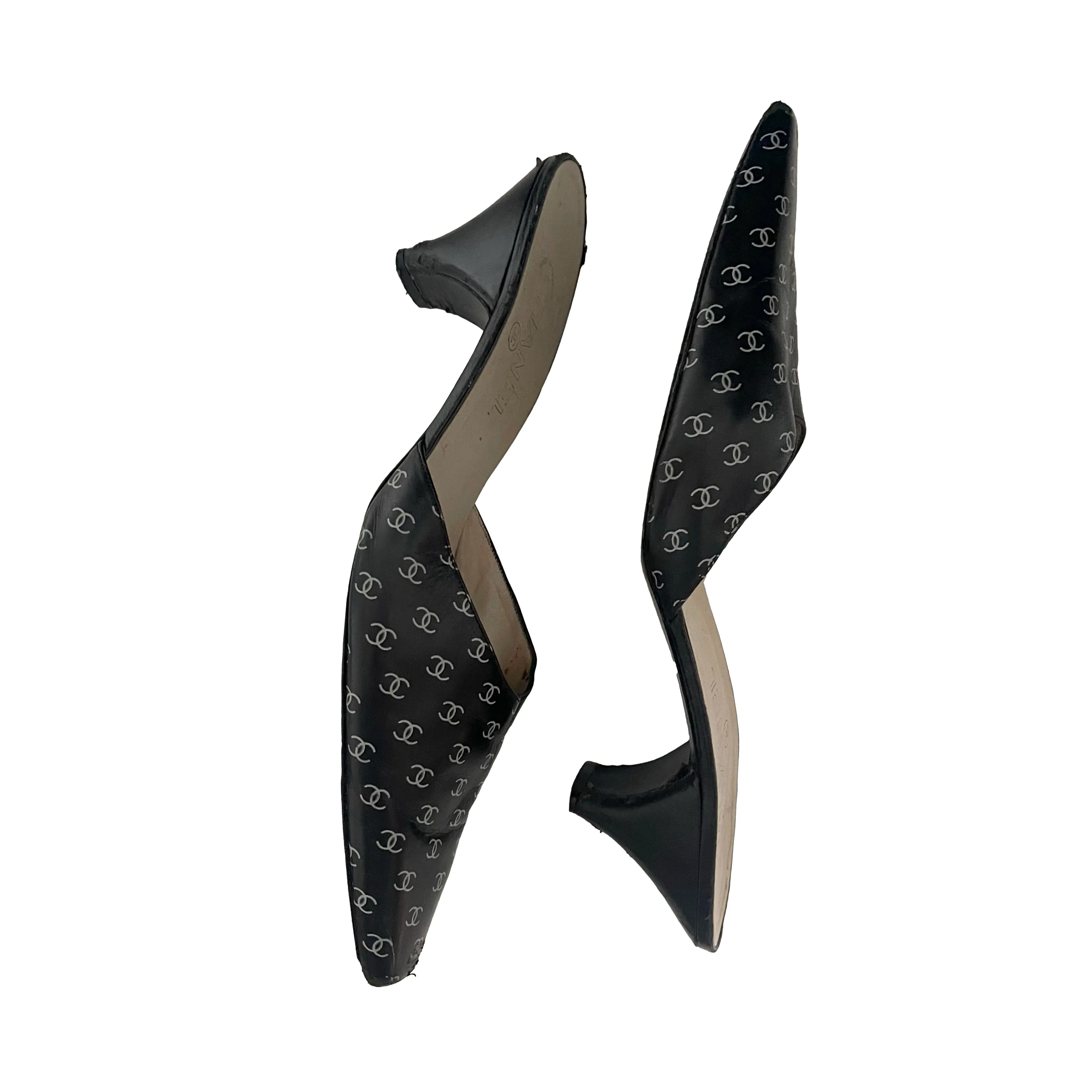 Chanel Black Logo Kitten Heels