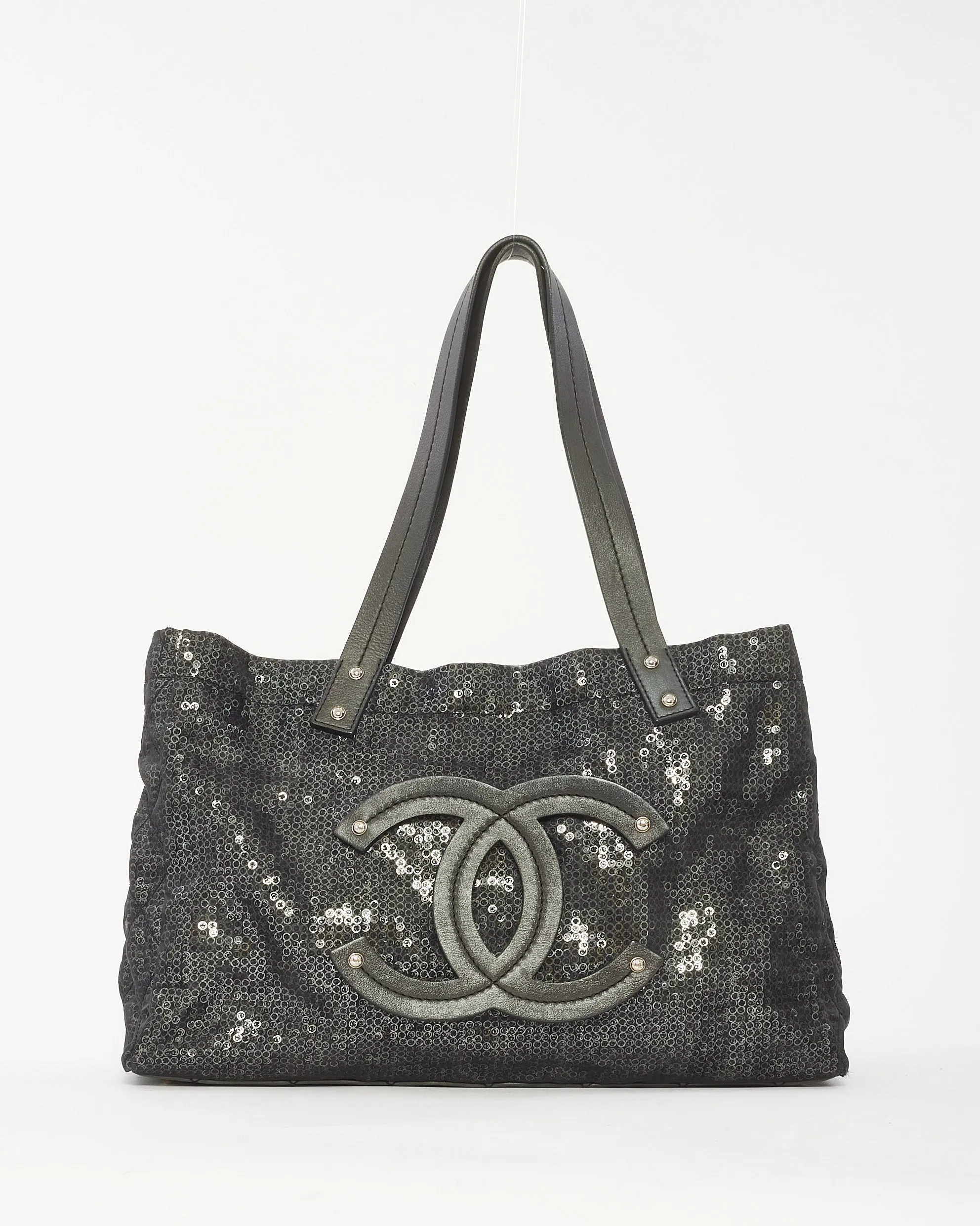 Chanel Black Sequin Coated Mesh Fabric Hidden Sequin Tote