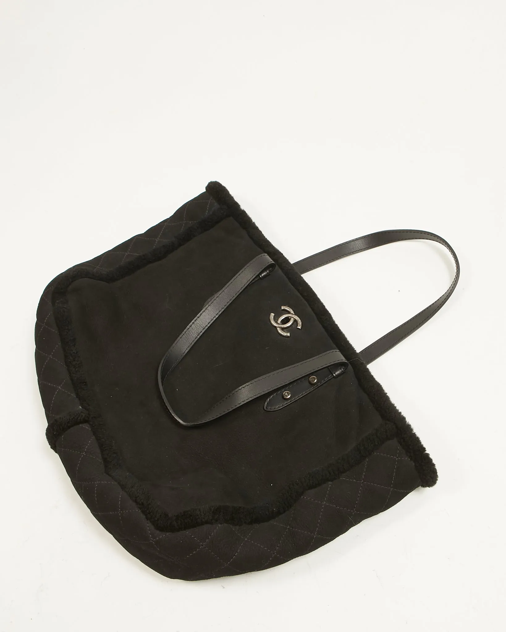 Chanel Black Suede and Shearling Large Tote
