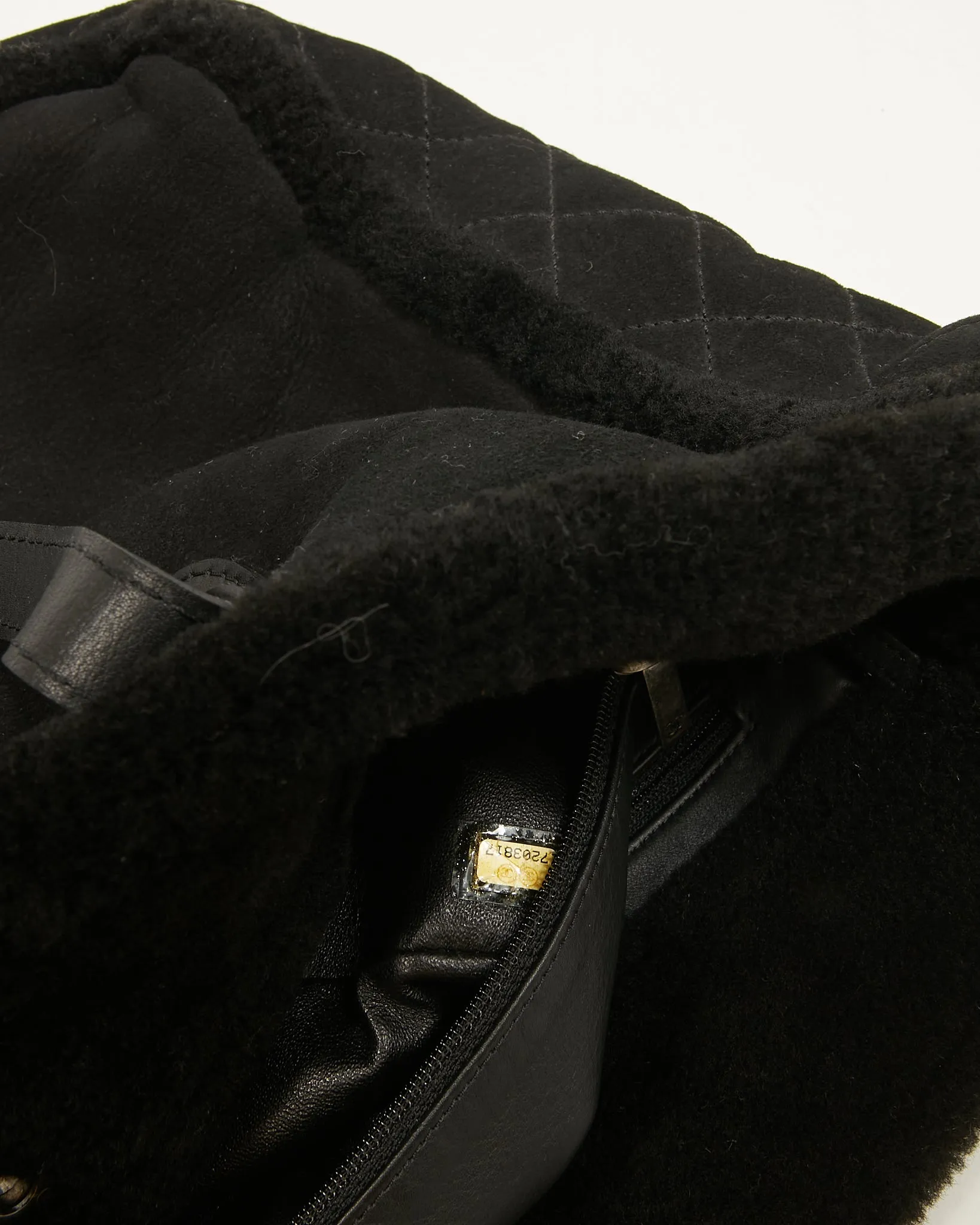 Chanel Black Suede and Shearling Large Tote