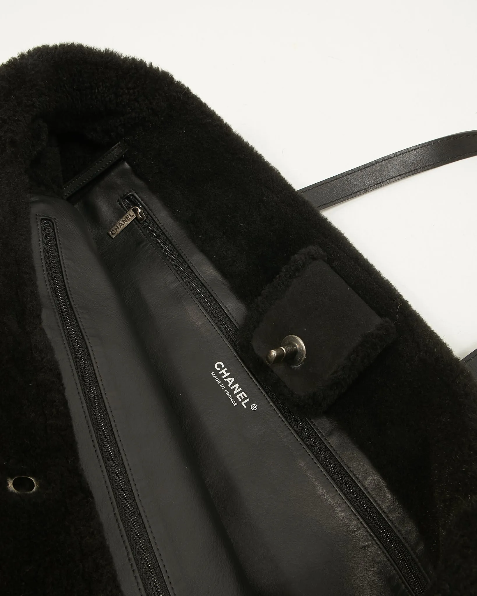 Chanel Black Suede and Shearling Large Tote