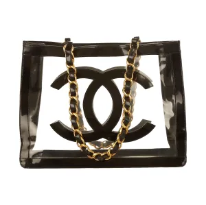 Chanel Black Tranparent Logo Tote