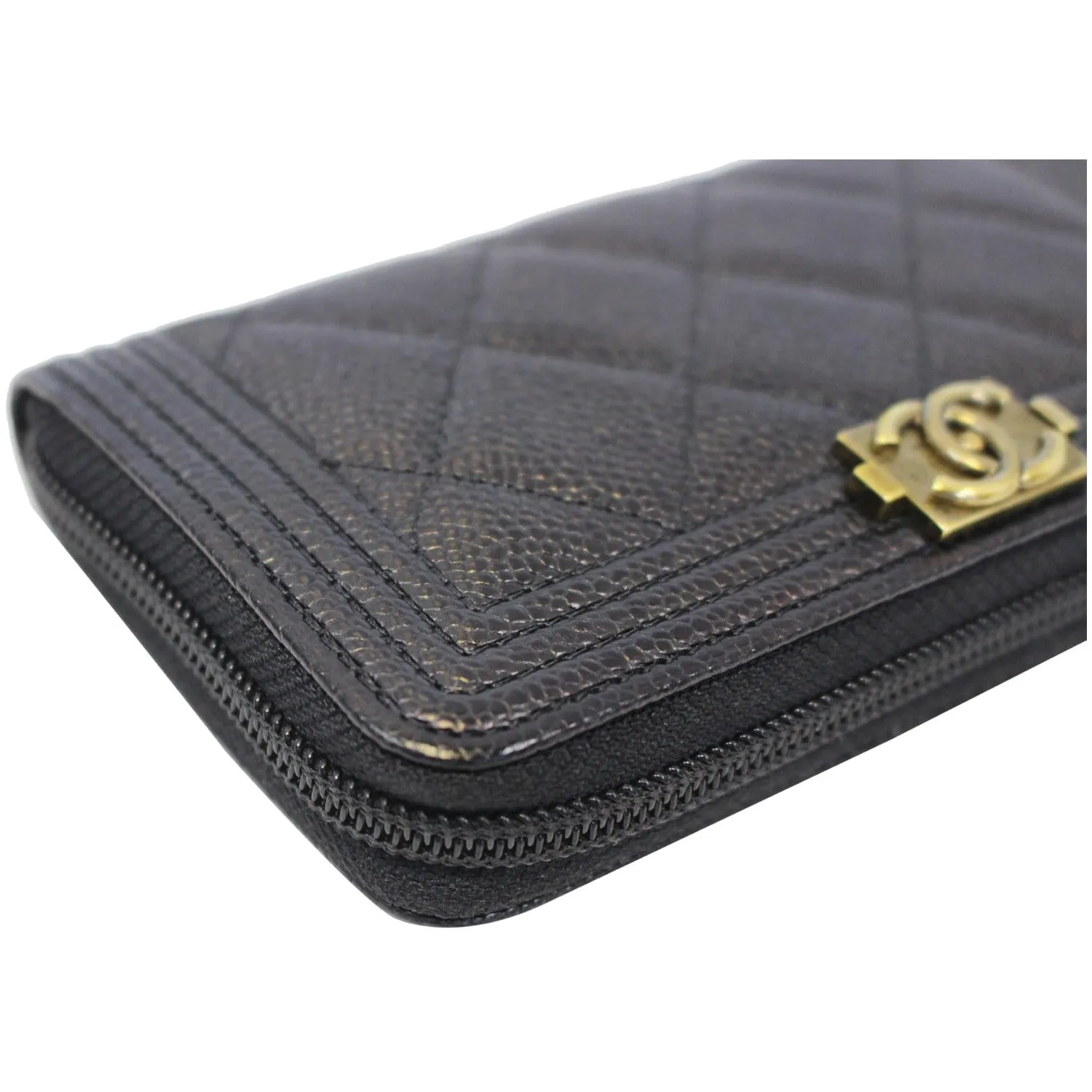 CHANEL Boy Small Caviar Leather Zip Around Wallet Black