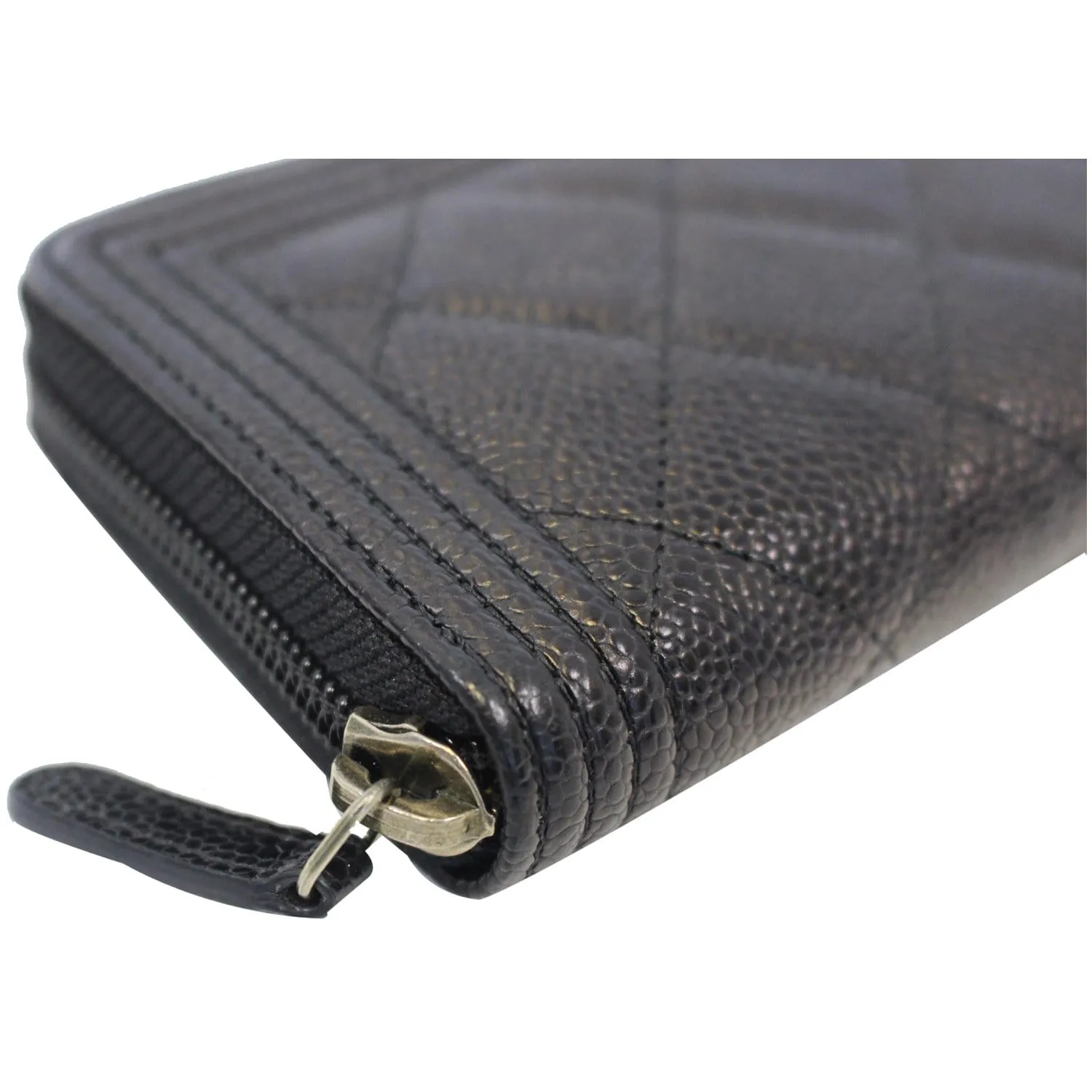 CHANEL Boy Small Caviar Leather Zip Around Wallet Black