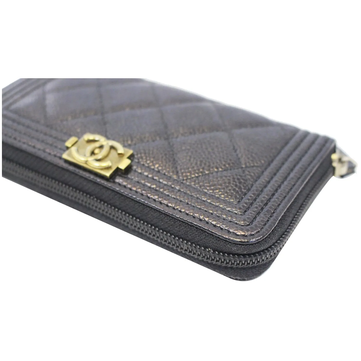 CHANEL Boy Small Caviar Leather Zip Around Wallet Black
