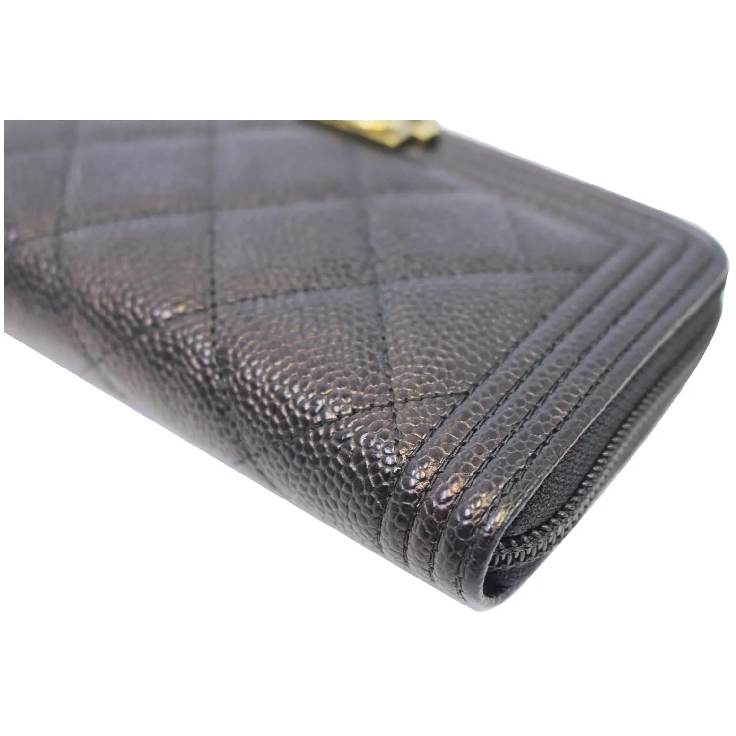 CHANEL Boy Small Caviar Leather Zip Around Wallet Black