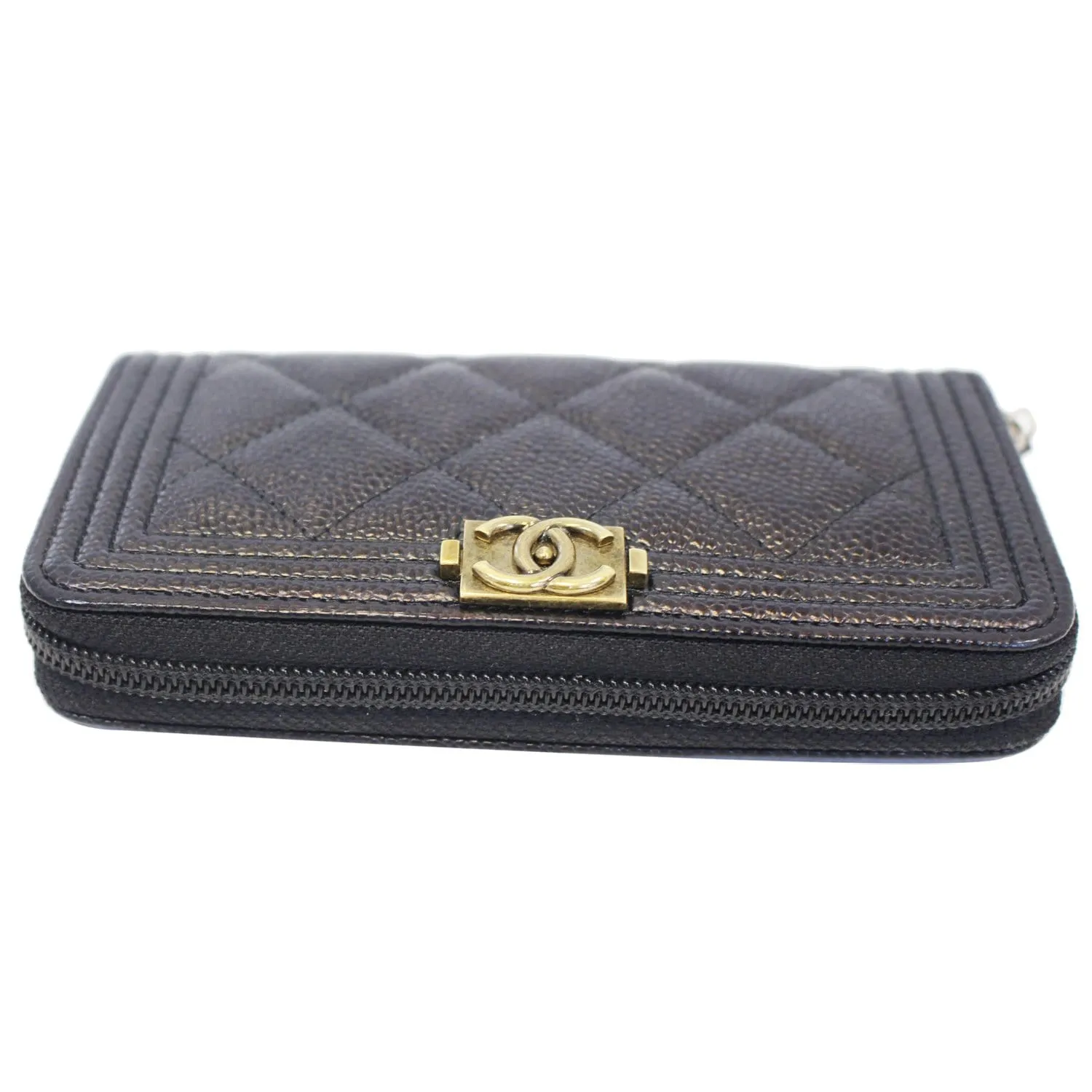 CHANEL Boy Small Caviar Leather Zip Around Wallet Black