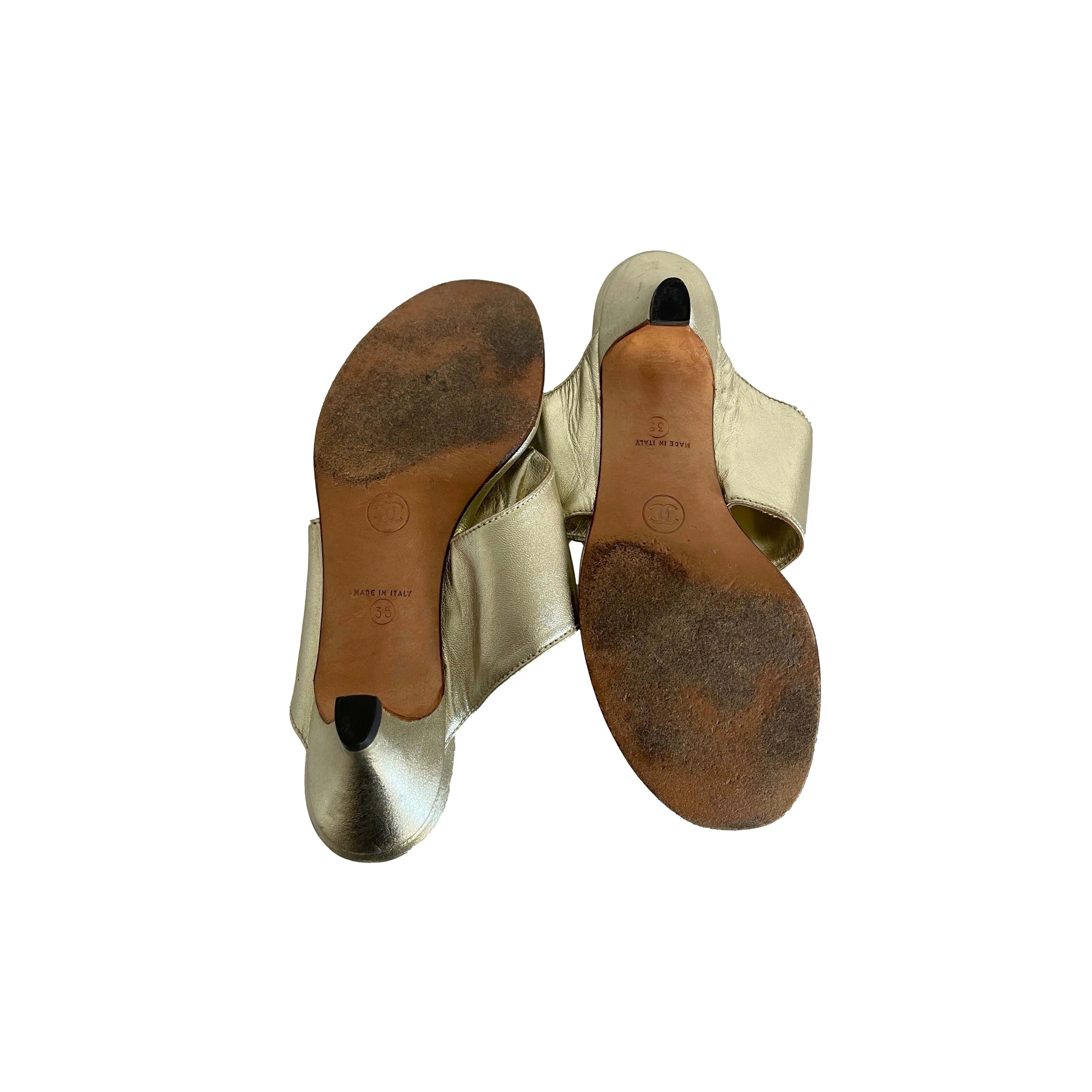 Chanel Gold Logo Kitten Heels
