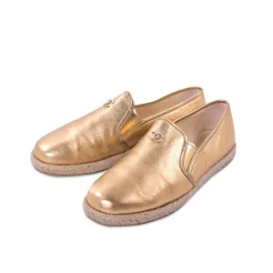 Chanel Gold Metallic Leather Espadrilles Flats