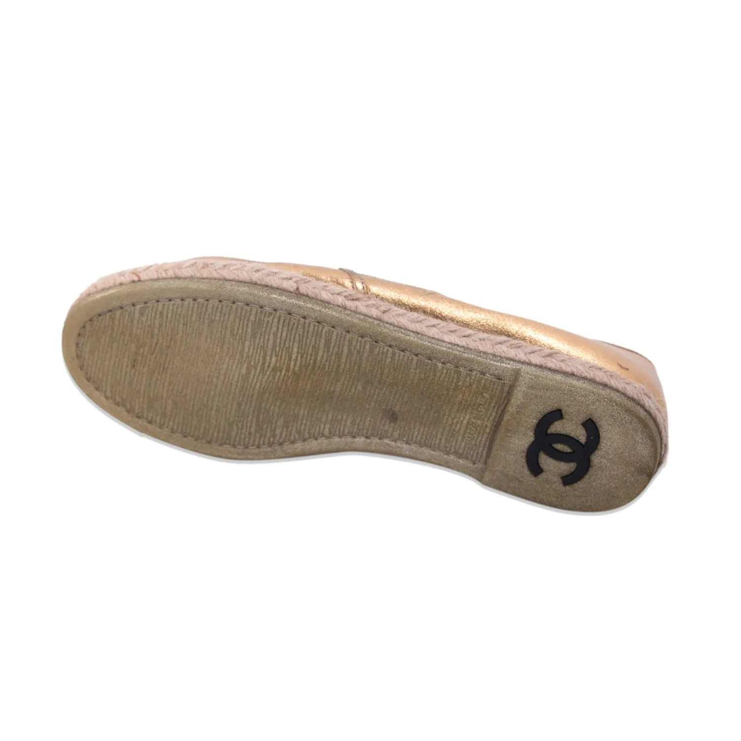Chanel Gold Metallic Leather Espadrilles Flats