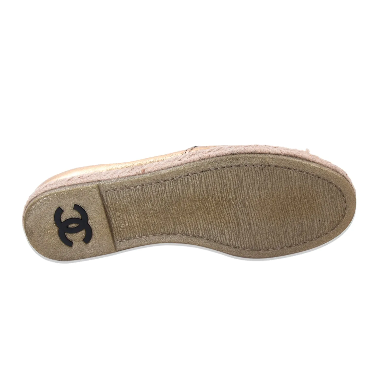 Chanel Gold Metallic Leather Espadrilles Flats