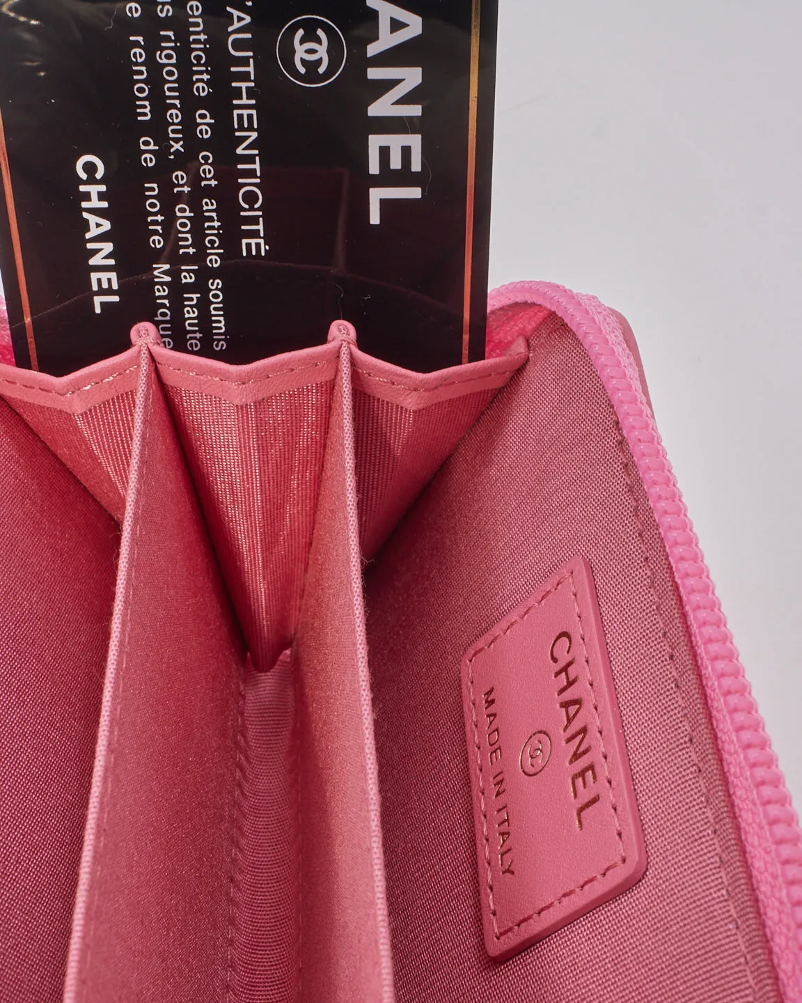 Chanel Pink Leather Boy Zip Around Coin Purse Wallet