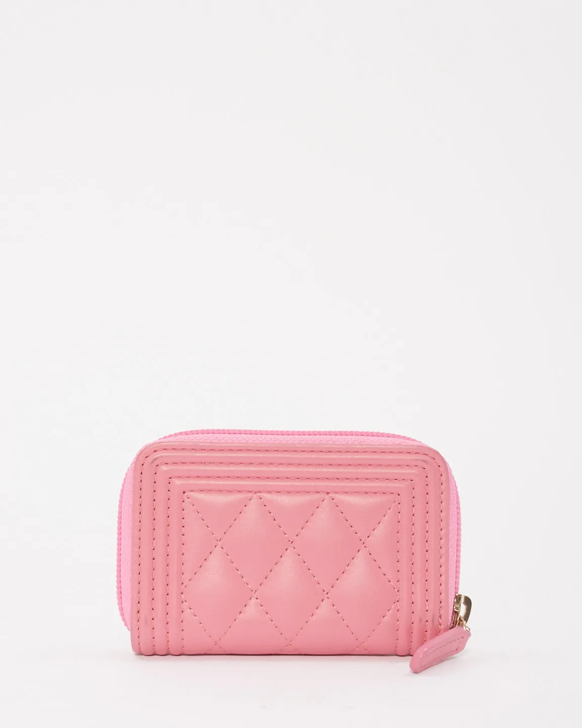 Chanel Pink Leather Boy Zip Around Coin Purse Wallet