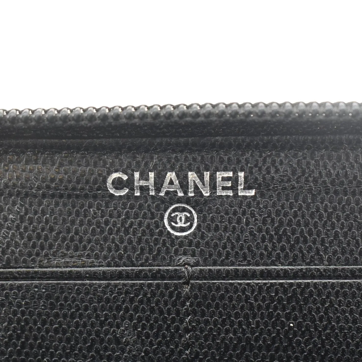 CHANEL Sevruga Leather Zip Around Wallet Black