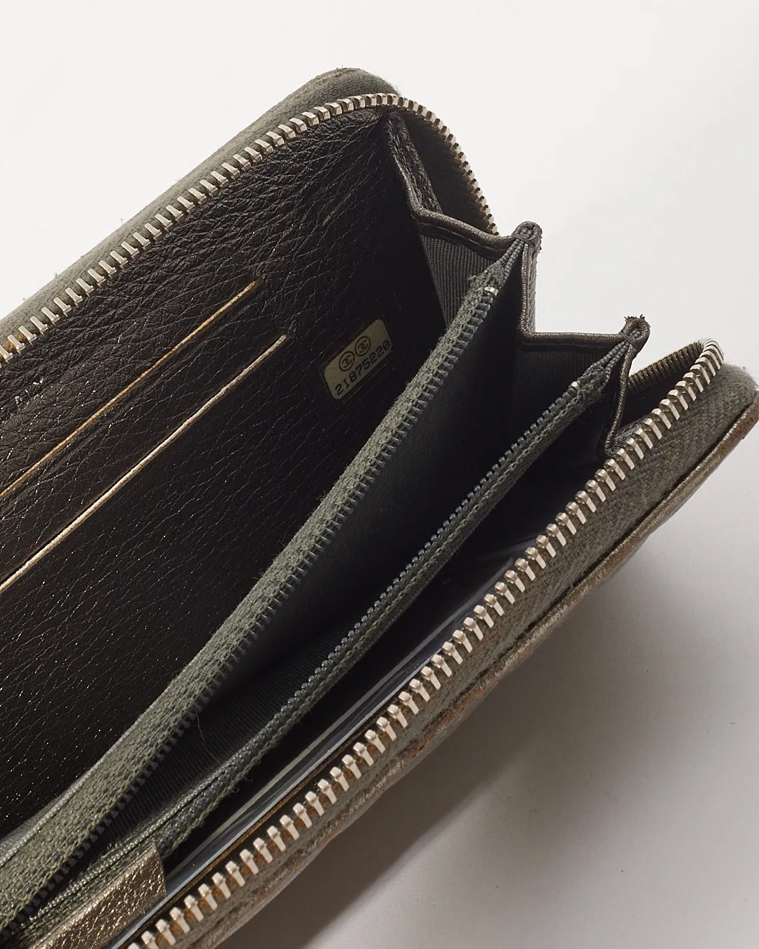 Chanel Silver Quilted Leather CC Zip Around Wallet