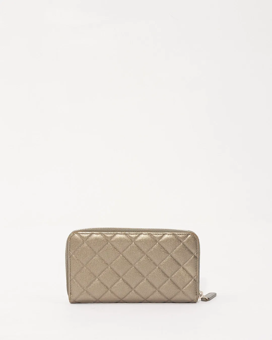 Chanel Silver Quilted Leather CC Zip Around Wallet