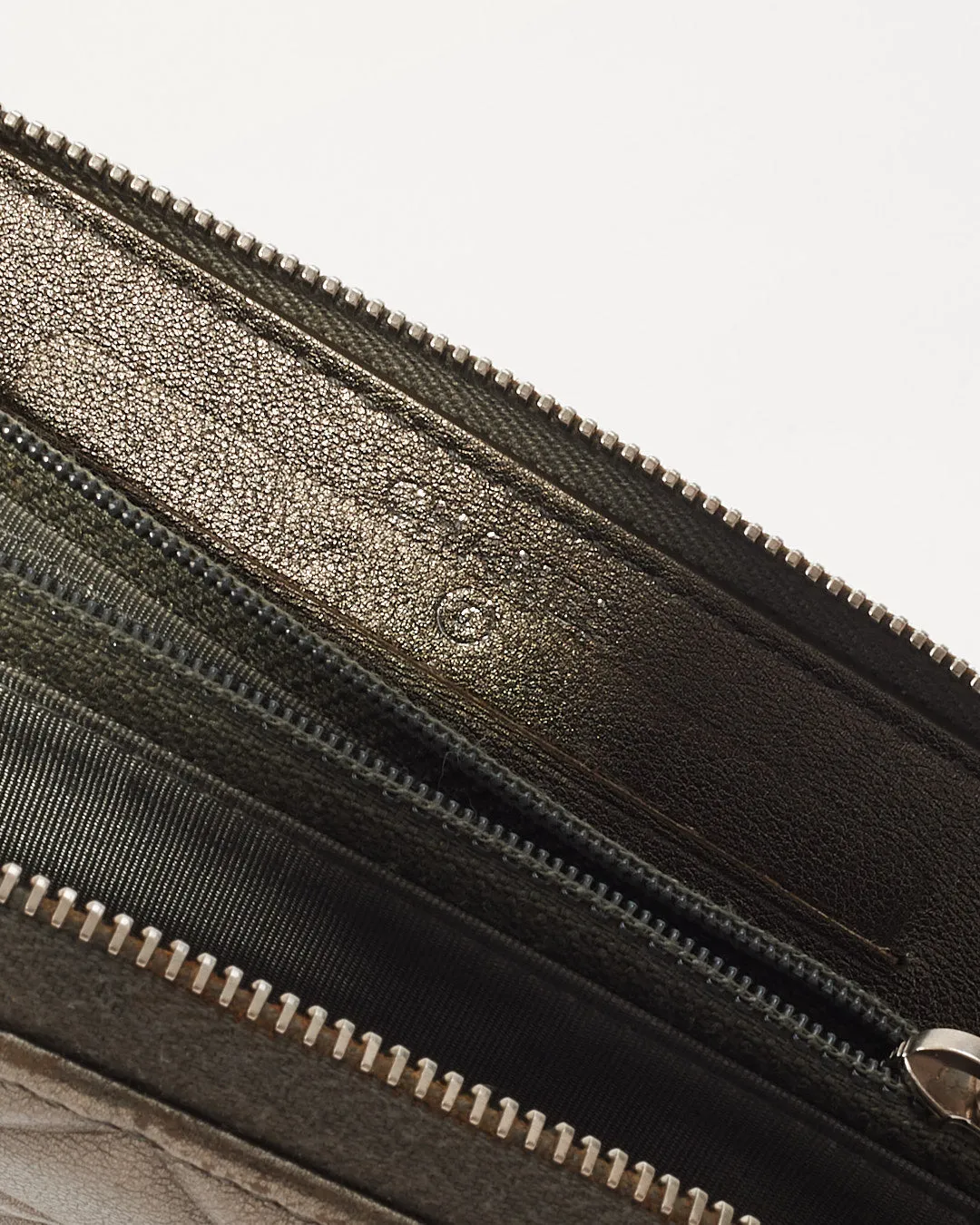 Chanel Silver Quilted Leather CC Zip Around Wallet