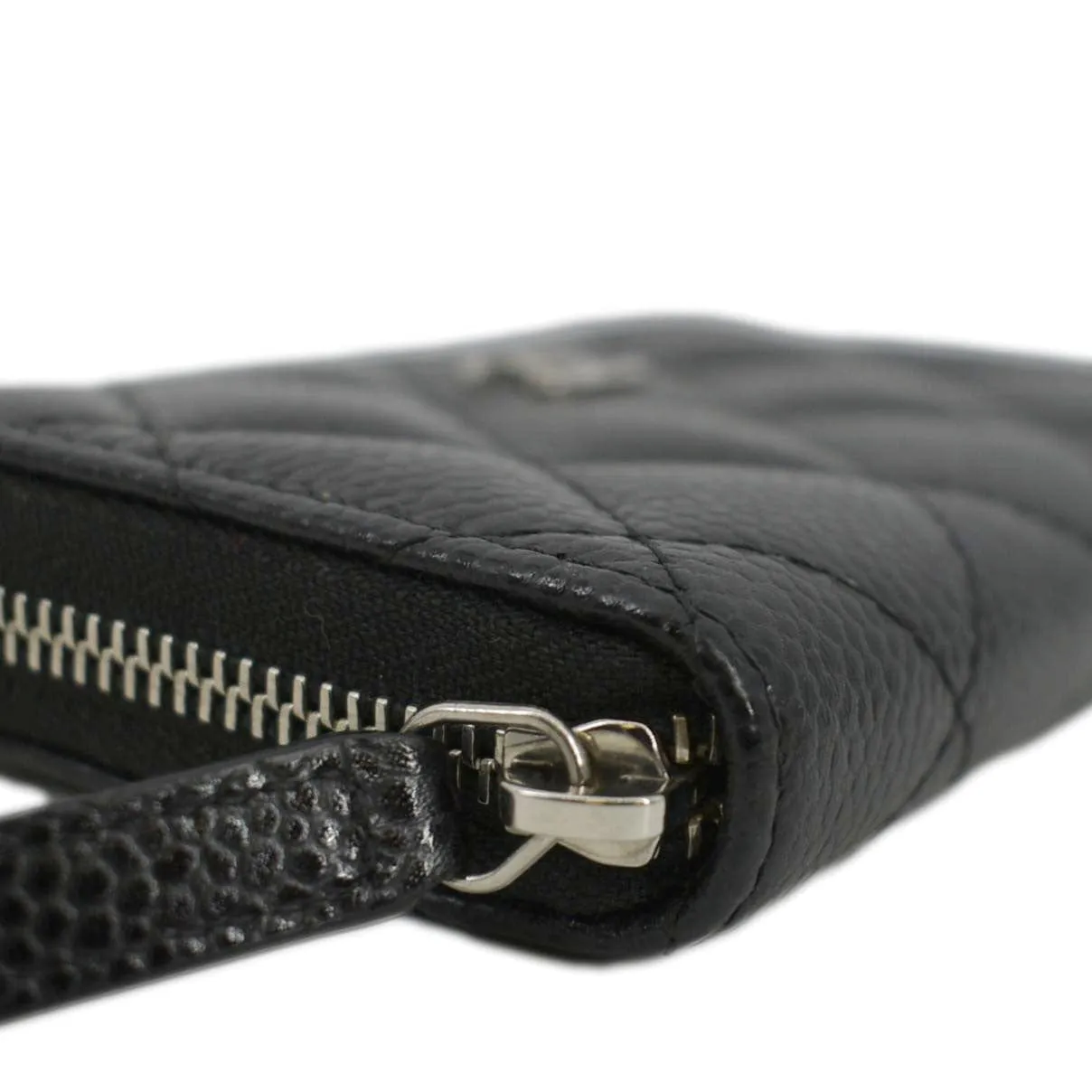 CHANEL Zip Around small Quilted Caviar Leather Wallet Black