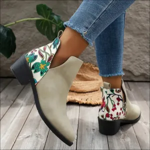 Chic Pointed Toe Block Heels Boots