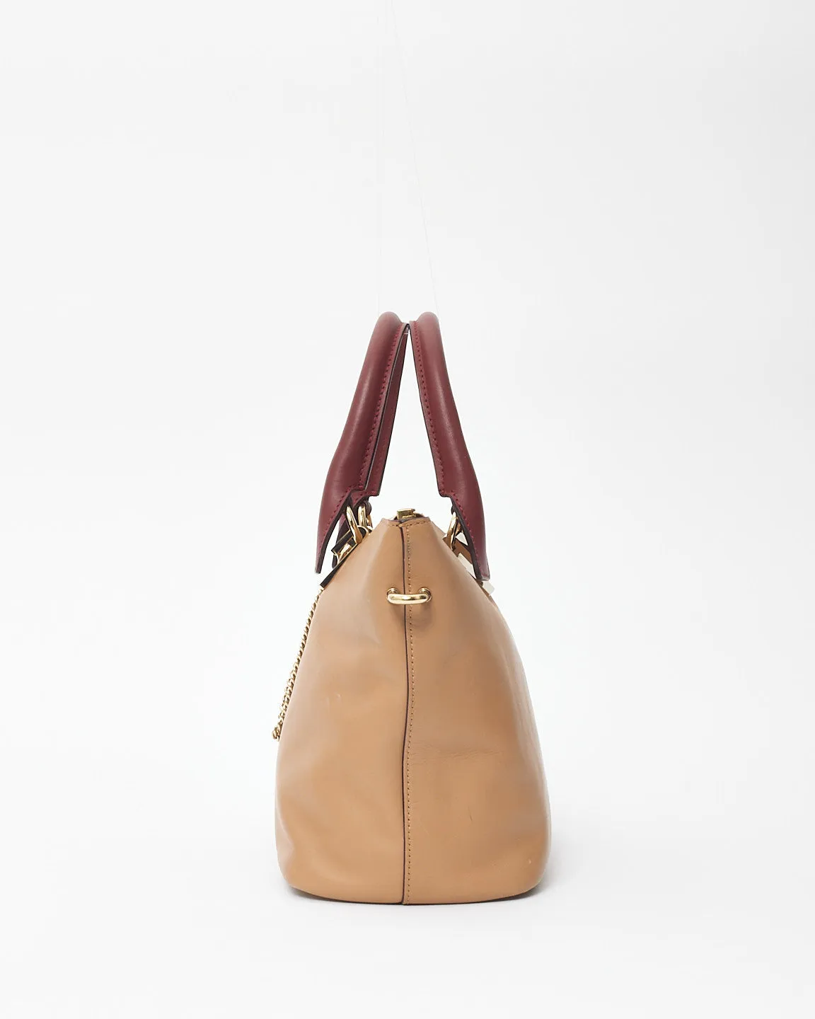 Chloé Tan & Burgundy Leather Baylee Top Handle Tote Bag