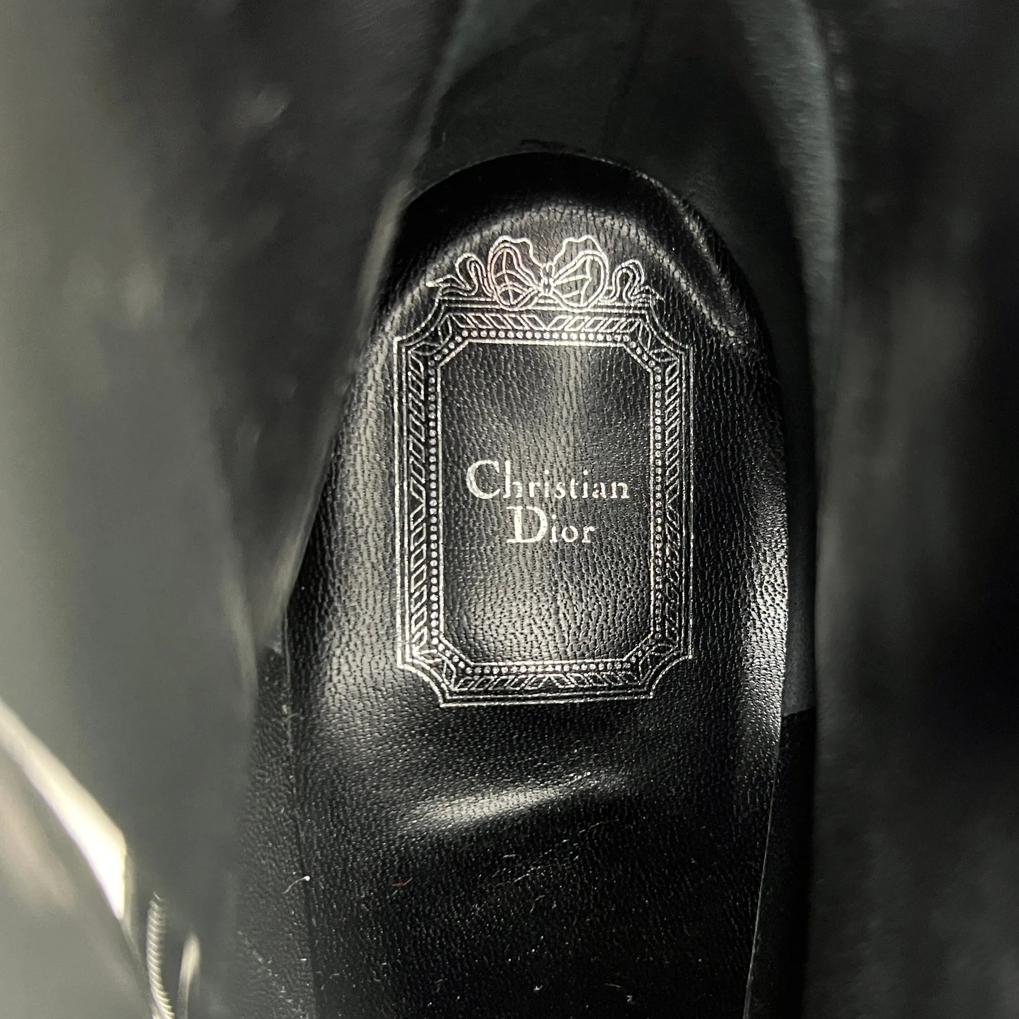 Christian Dior Black Leather Almond Round Toe Silver Buckle Heels Ankle Boots Size EU 39.5